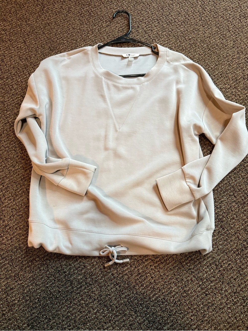Cable & Gauge Light Beige Crewneck Drawstring Hem Sweatshirt